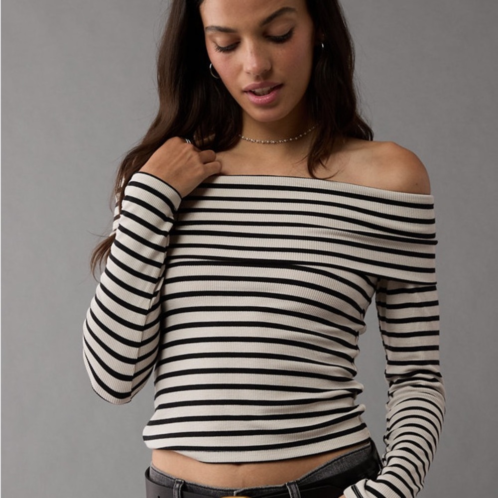 American Eagle Outfitters Striped Off-Shoulder Top